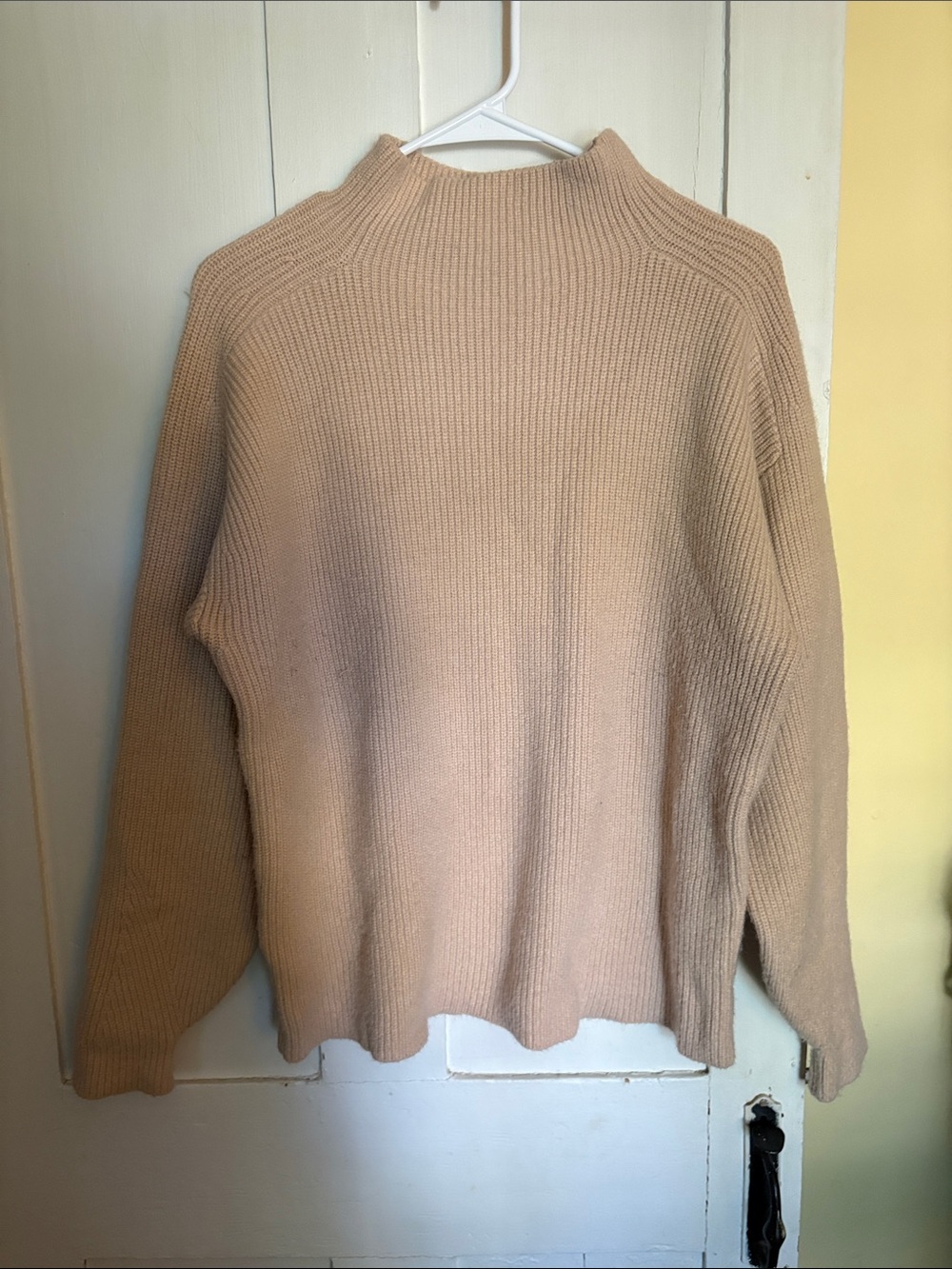 Ann Taylor Mock-Neck Knit Sweater in Beige